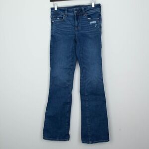American Eagle Womens Kick Boot Bootcut Jeans Size 2 Dark Wash Distressed